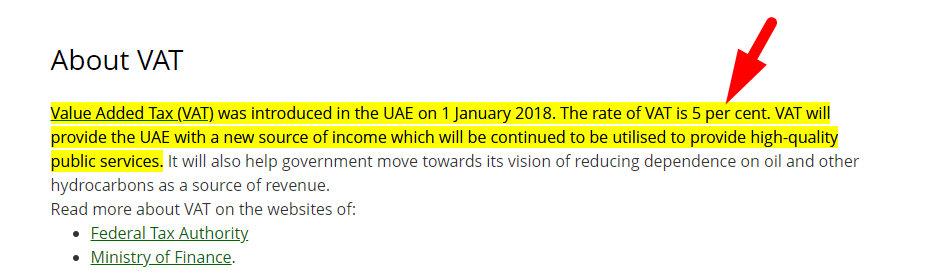 5% VAT law by UAE